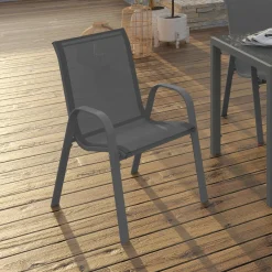 Lot de 4 chaises de jardin empilables en métal gris anthracite et textilène*IDMarket New