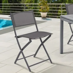 Lot de 4 chaises de jardin pliantes grises en acier et textilène*IDMarket Clearance