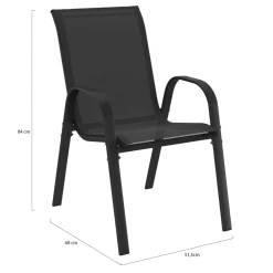 Lot de 6 chaises de jardin empilables en métal gris, noir et bleu et textilène*IDMarket New