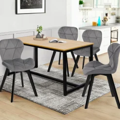 Lot de 4 chaises en velours gris clair avec pieds noirs assise matelassée*IDMarket Clearance