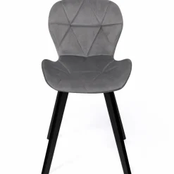 Lot de 4 chaises en velours gris clair avec pieds noirs assise matelassée*IDMarket Clearance