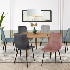 Lot de 6 chaises en velours couleur pastel bleu, rose et gris matelassées*IDMarket Discount