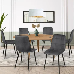 Lot de 6 chaises en velours gris foncé matelassé*IDMarket Sale