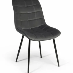 Lot de 4 chaises en velours gris matelassé*IDMarket Discount