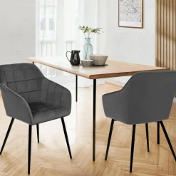 Lot de 2 chaises en velours gris avec accoudoirs*IDMarket New