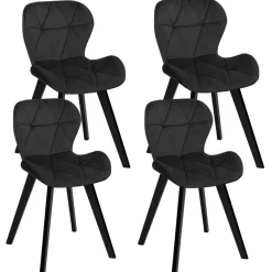Lot de 4 chaises en velours noir pieds noirs*IDMarket Clearance