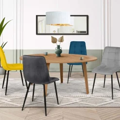 Lot de 4 chaises en velours bleu, jaune, gris clair et gris foncé matelassé*IDMarket Sale