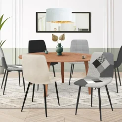 Lot de 6 chaises en velours gris foncé, gris clair, beige, noir et patchworks x2 pour salle à manger*IDMarket Clearance