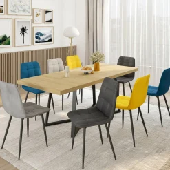 Lot de 8 chaises modernes en velours mix color bleu x2, gris foncé x2, gris clair x2, jaune x2 pieds métal noir*IDMarket Clearance