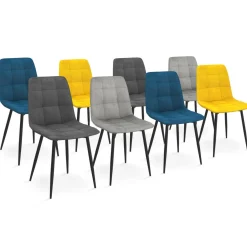 Lot de 8 chaises modernes en velours mix color bleu x2, gris foncé x2, gris clair x2, jaune x2 pieds métal noir*IDMarket Clearance