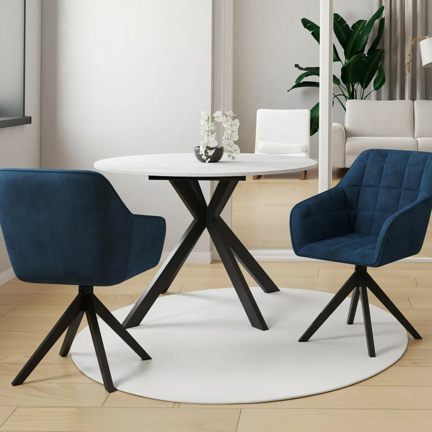 Lot de 2 chaises pivotantes de salle à manger, fauteuils de table en velours bleu*IDMarket New