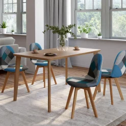 Lot de 4 chaises scandinaves patchworks bleus et gris*IDMarket