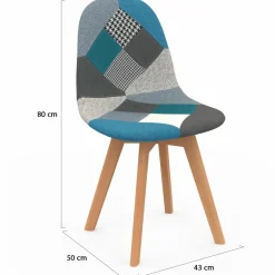 Lot de 4 chaises scandinaves patchworks bleus et gris*IDMarket