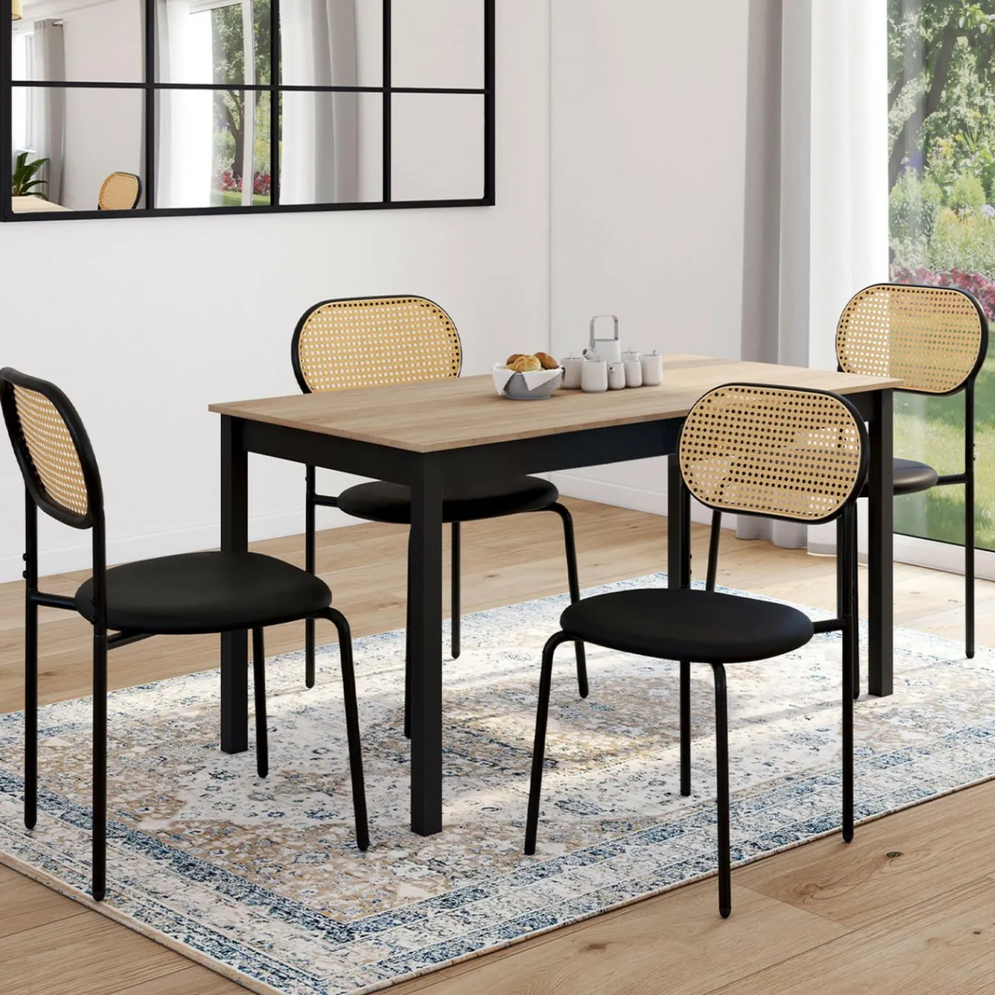 Lot de 4 chaises vintage en métal avec dossier cannage arrondi*IDMarket Best