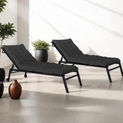 Lot de 2 coussins de transat noirs universels 180 cm*IDMarket