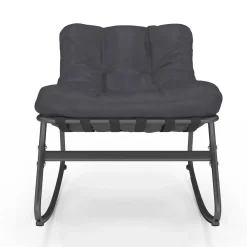 Lot de 2 fauteuils de jardin à bascule métal gris anthracite avec coussins*IDMarket