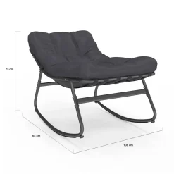 Lot de 2 fauteuils de jardin à bascule métal gris anthracite avec coussins*IDMarket