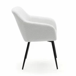 Lot de 2 fauteuils de table blancs en tissu bouclette*IDMarket Clearance