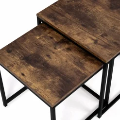 Lot de 2 tables basses gigognes industrielles effet bois vieilli*IDMarket Sale