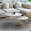 Lot de 2 tables basses gigognes rondes effet marbre et doré*IDMarket New