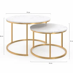 Lot de 2 tables basses gigognes rondes effet marbre et doré*IDMarket New