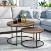 Lot de 2 tables basses gigognes rondes bois foncé et métal*IDMarket Best