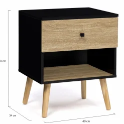 Lot de 2 tables de chevet scandinaves bois et noir 1 tiroir*IDMarket