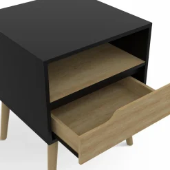 Lot de 2 tables de chevet scandinaves avec tiroir bois noir et effet hêtre*IDMarket