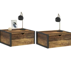 Lot de 2 tables de chevet suspendues bois foncé et noir style industriel*IDMarket New