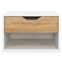 Lot de 2 tables de chevet suspendues 1 tiroir avec niche en bois façon hêtre et blanc*IDMarket Sale
