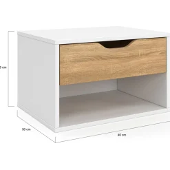 Lot de 2 tables de chevet suspendues 1 tiroir avec niche en bois façon hêtre et blanc*IDMarket Sale