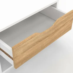 Lot de 2 tables de chevet suspendues 1 tiroir avec niche en bois façon hêtre et blanc*IDMarket Sale
