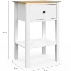 Lot de 2 tables de chevet 1 tiroir et 1 tablette blanc et plateau bois*IDMarket Clearance