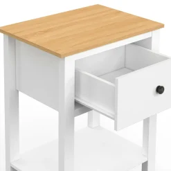 Lot de 2 tables de chevet 1 tiroir et 1 tablette blanc et plateau bois*IDMarket Clearance