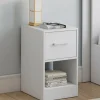 Lot de 2 tables de chevet 1 tiroir en tissu avec niche bois blanc*IDMarket Hot