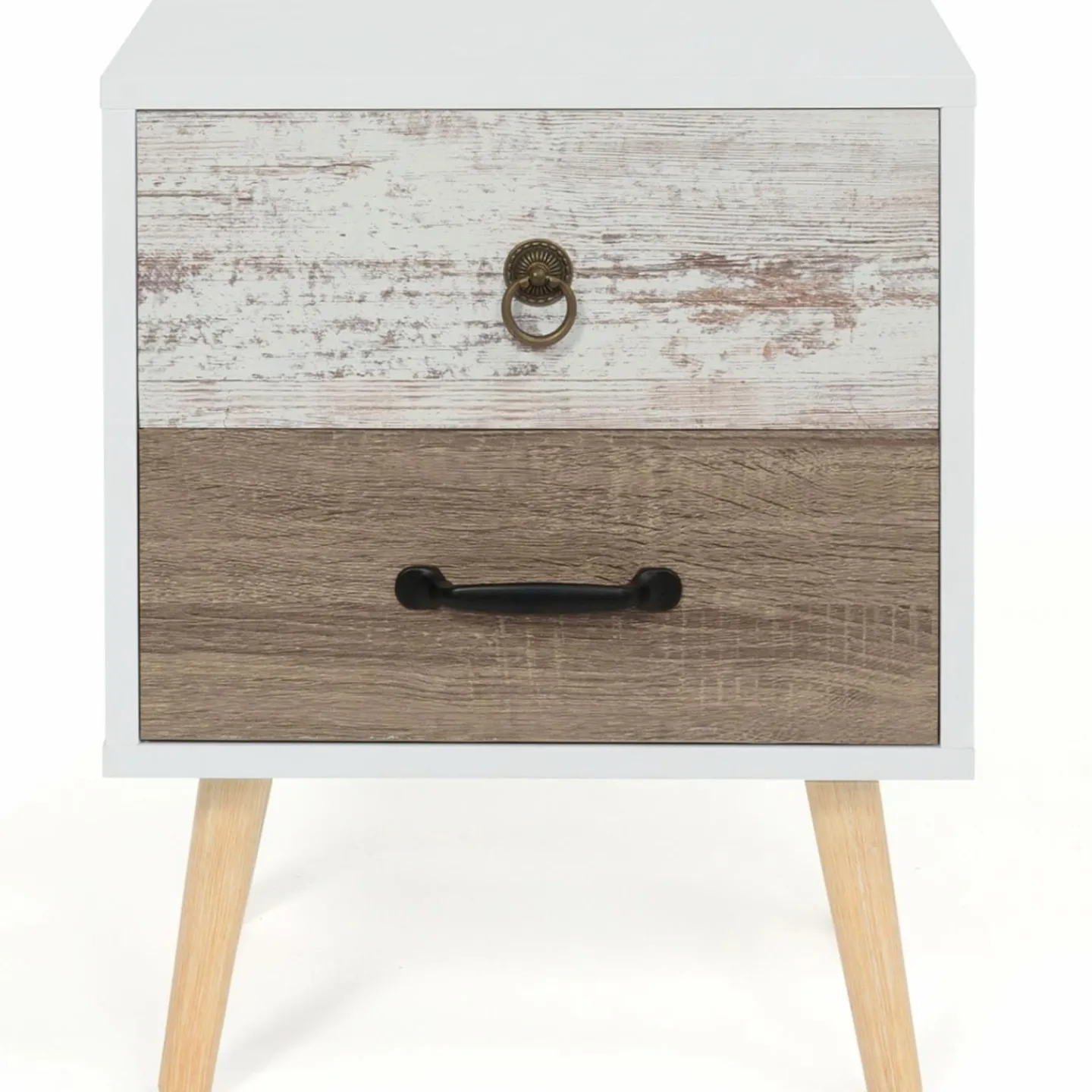 Lot de 2 tables de chevet scandinaves avec tiroirs blanc et bois*IDMarket New