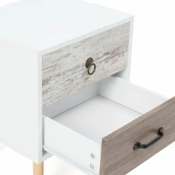 Lot de 2 tables de chevet scandinaves avec tiroirs blanc et bois*IDMarket New