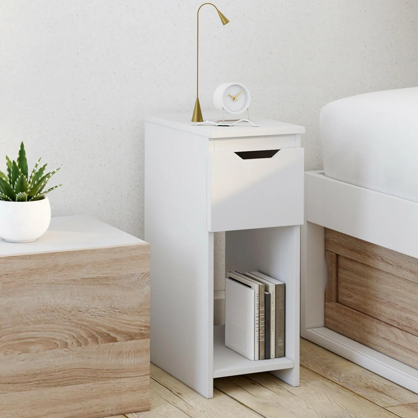 Lot de 2 tables de chevet 1 tiroir avec niche blanc*IDMarket New