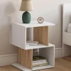 Lot de 2 tables de chevet forme S avec rangements ouverts blanc et effet hêtre*IDMarket
