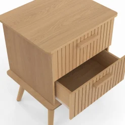 Lot de 2 tables de chevet 2 tiroirs lattes tasseau bois coloris chêne*IDMarket Clearance