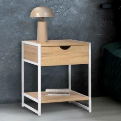 Lot de 2 tables de chevet métal blanc et bois*IDMarket Outlet