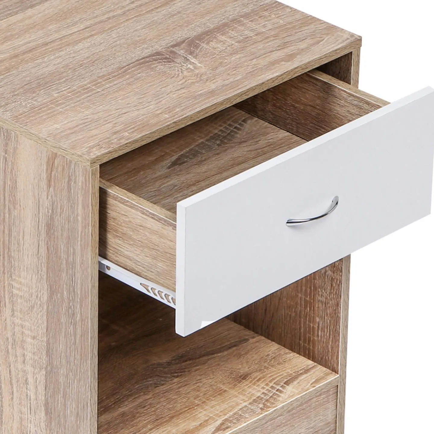 Lot de 2 tables de nuit bois façon hêtre tiroir blanc*IDMarket Sale