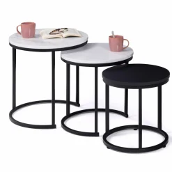 Lot de 3 tables gigognes rondes effet marbre et bois noir 35/40/45 cm*IDMarket Online