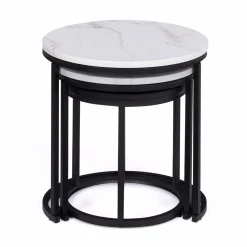 Lot de 3 tables gigognes rondes effet marbre et bois noir 35/40/45 cm*IDMarket Online