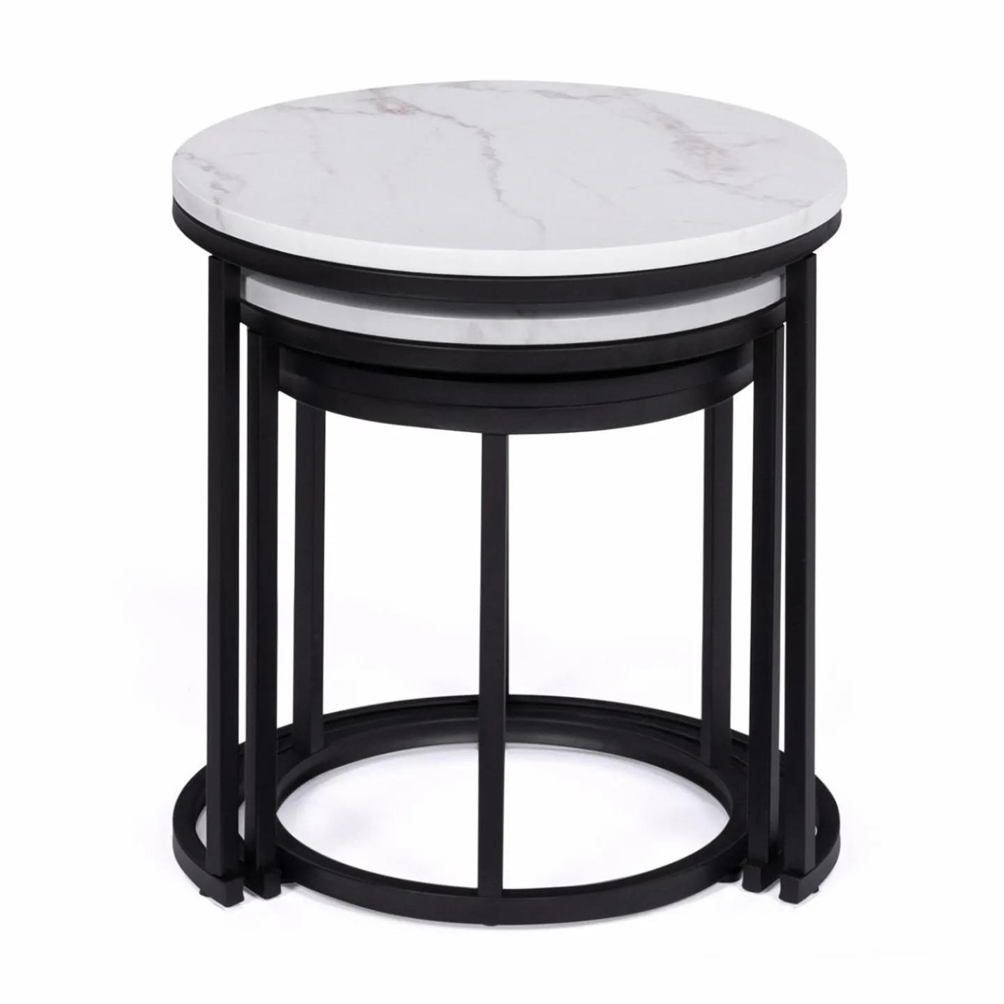 Lot de 3 tables gigognes rondes effet marbre et bois noir 35/40/45 cm*IDMarket Online
