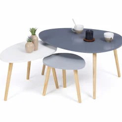Lot de 3 tables gigognes scandinaves laquées blanche, gris clair et gris foncé*IDMarket Outlet