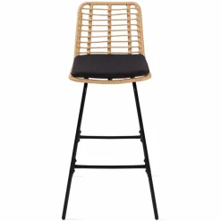 Lot de 2 tabourets de bar effet rotin pied métal noir*IDMarket Hot