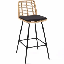 Lot de 2 tabourets de bar effet rotin pied métal noir*IDMarket Hot