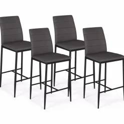 Lot de 4 tabourets de bar en PVC gris rembourrés*IDMarket New