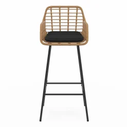Lot de 2 tabourets de bar avec accoudoirs effet rotin beige pieds métal noir*IDMarket Hot